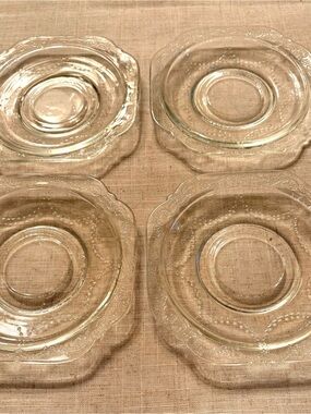 Set of 4 - Federal Clear Depression Glass Madrid Square 5.5 in. Tea Plates